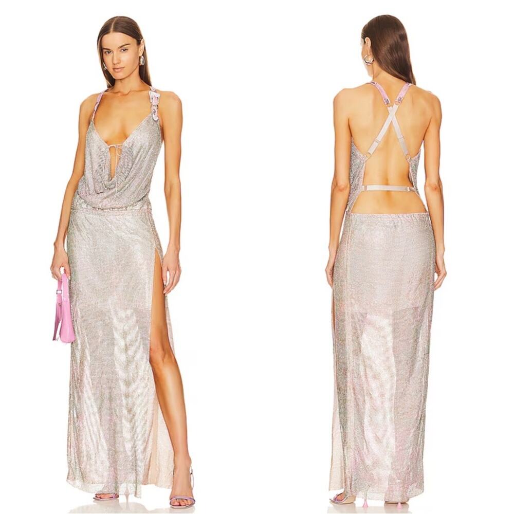 POSTER GIRL Barbara Mirage Crystal Embellished Cowl Neck Maxi Dress Size Small